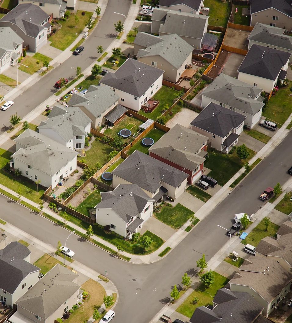 Aerial view of Twin Cities rooftops assessed for storm damage